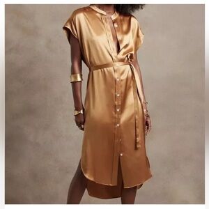 Banana Republic Bronze/Gold Midi Dress with Tie Waist